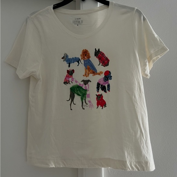 J. Crew Cream Tee with Colorful Dog Print - Picture 2 of 5
